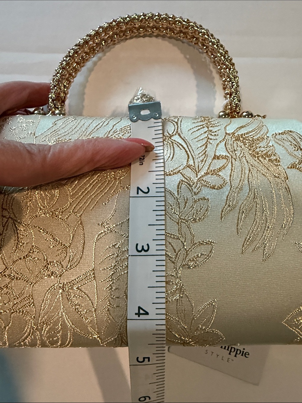 Haute Hippie Champagne Floral Brocade Evening Top-Handle Clutch - Picture 8 of 9